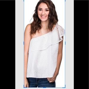 Lauren James White One-Shoulder Eyelet Ruffle Top